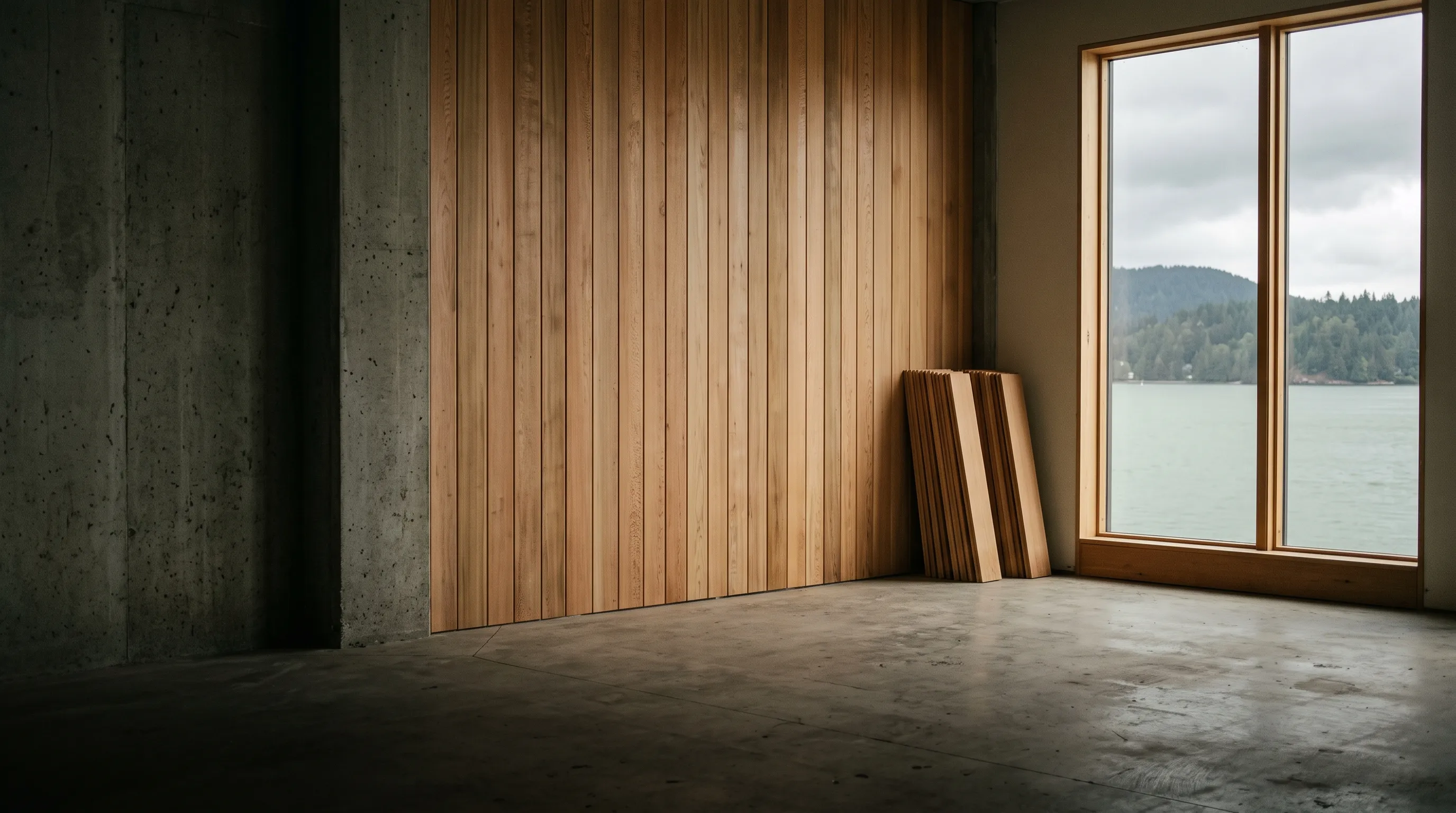 A restaurant mid-renovation, with wood-panelled walls and tools laid out