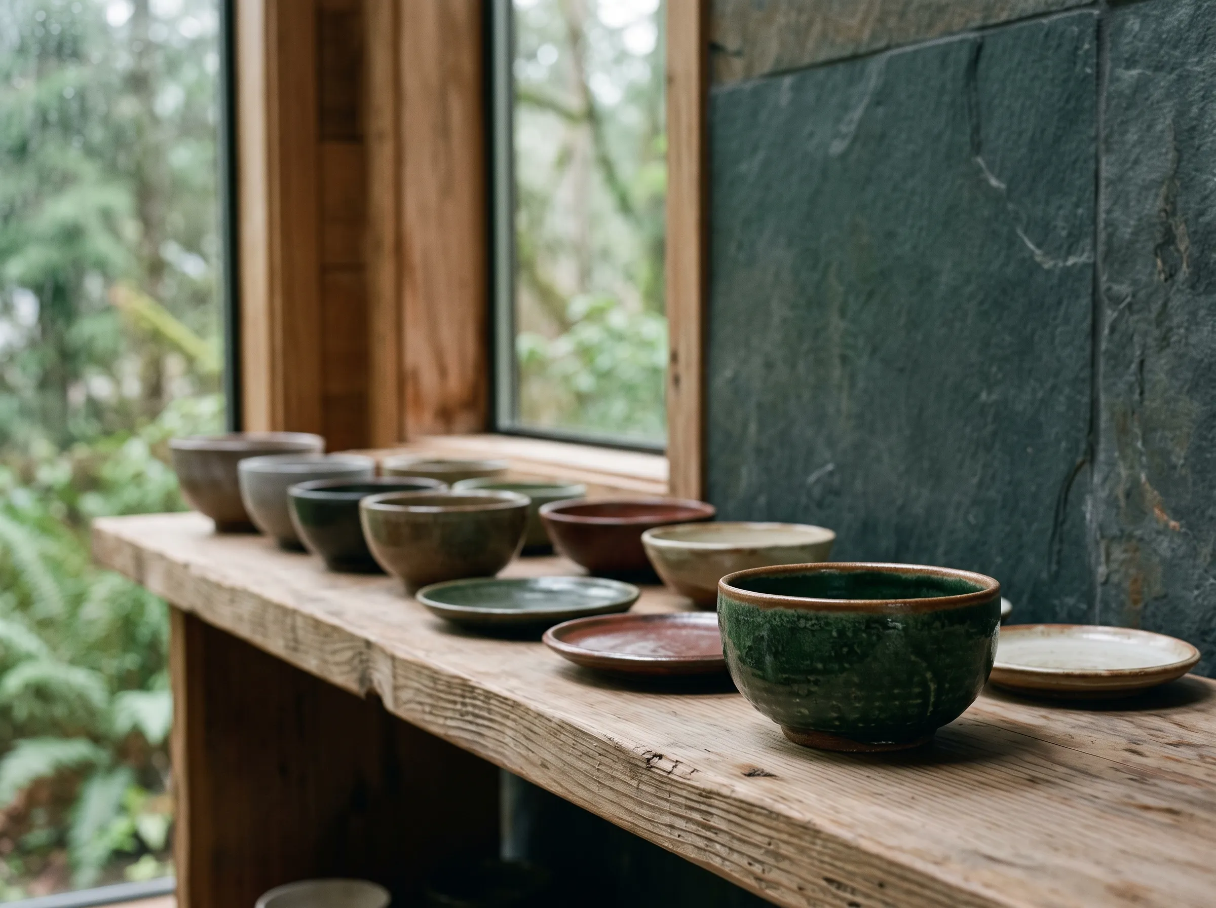Handmade ceramic bowls and lacquer trays